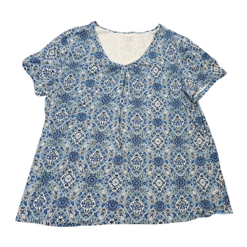 Charter Club Paisley Medallion Blouse Women's Size 2X Blue Scoop Neck‎ Knit